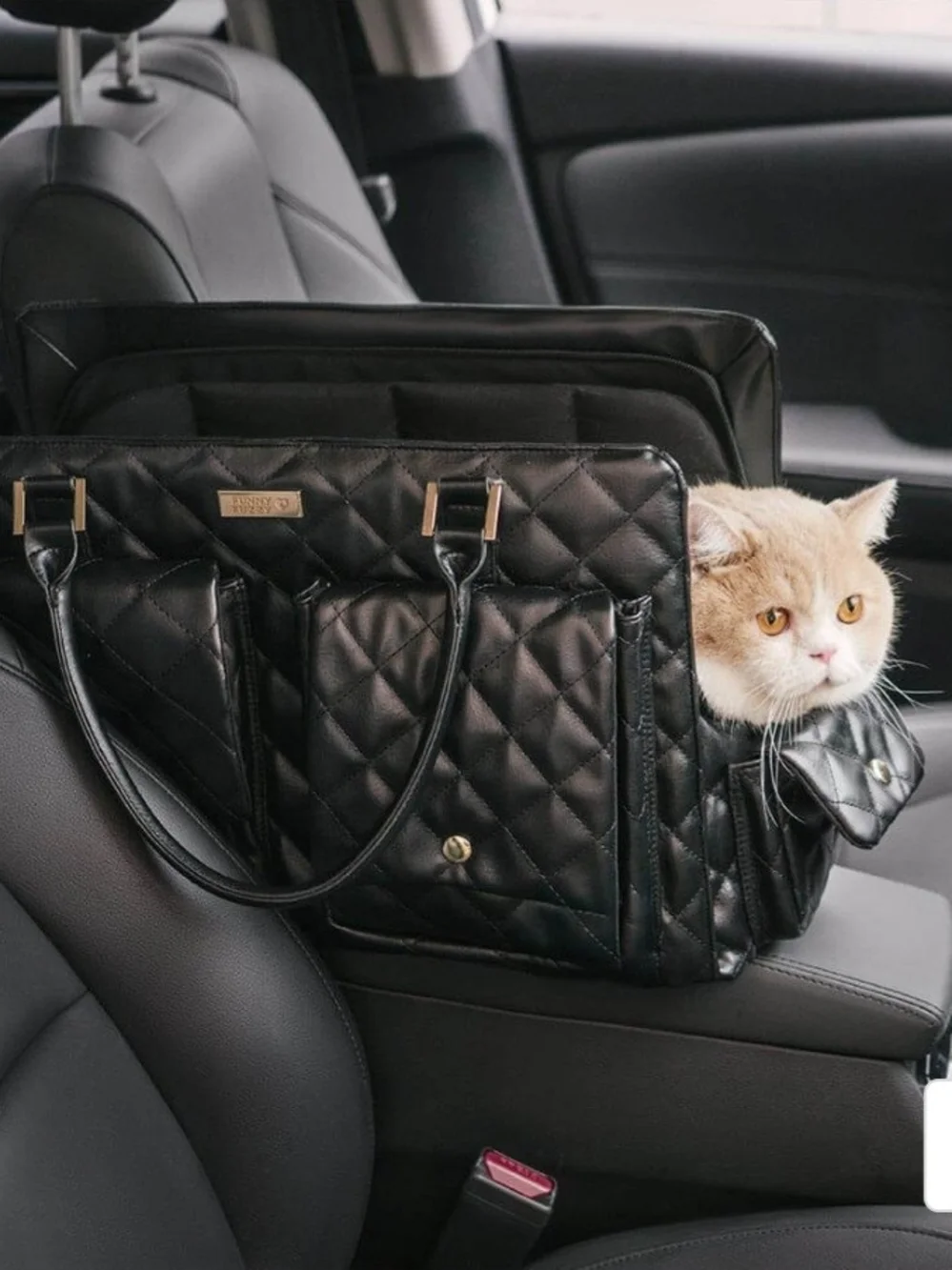 Quilted Black Pet Travel Carrier Tote - Stylish Dog Carrier